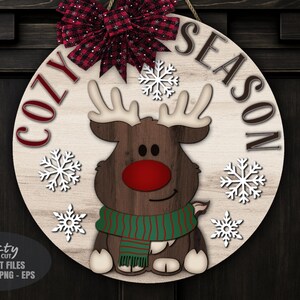 Reindeer Door Hanger SVG Laser Cut Files: Christmas Welcome Sign SVG ...
