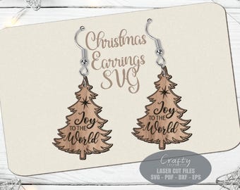 Archivos SVG de corte láser para pendientes navideños: Árbol, Joy Earring SVG, Glowforge, xTool