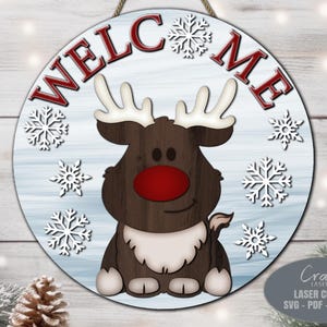 Weihnachten Türschild SVG - Rentier SVG - Willkommensschild SVG - Laser Cut Files - Schneeflocke SVG - Weihnachtsdekor - Glowforge-Dateien