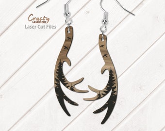 Archivos SVG de corte láser para pendientes de asta de ciervo: Forest Earring SVG, Glowforge, xTool
