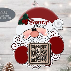 Enfeite de Rastreador de Papai Noel SVG - Enfeite de Natal SVG - Arquivos cortados a laser - Papai Noel SVG - Azevinho - Decoração de Natal - Rastreador de Papai Noel - Arquivo Glowforge