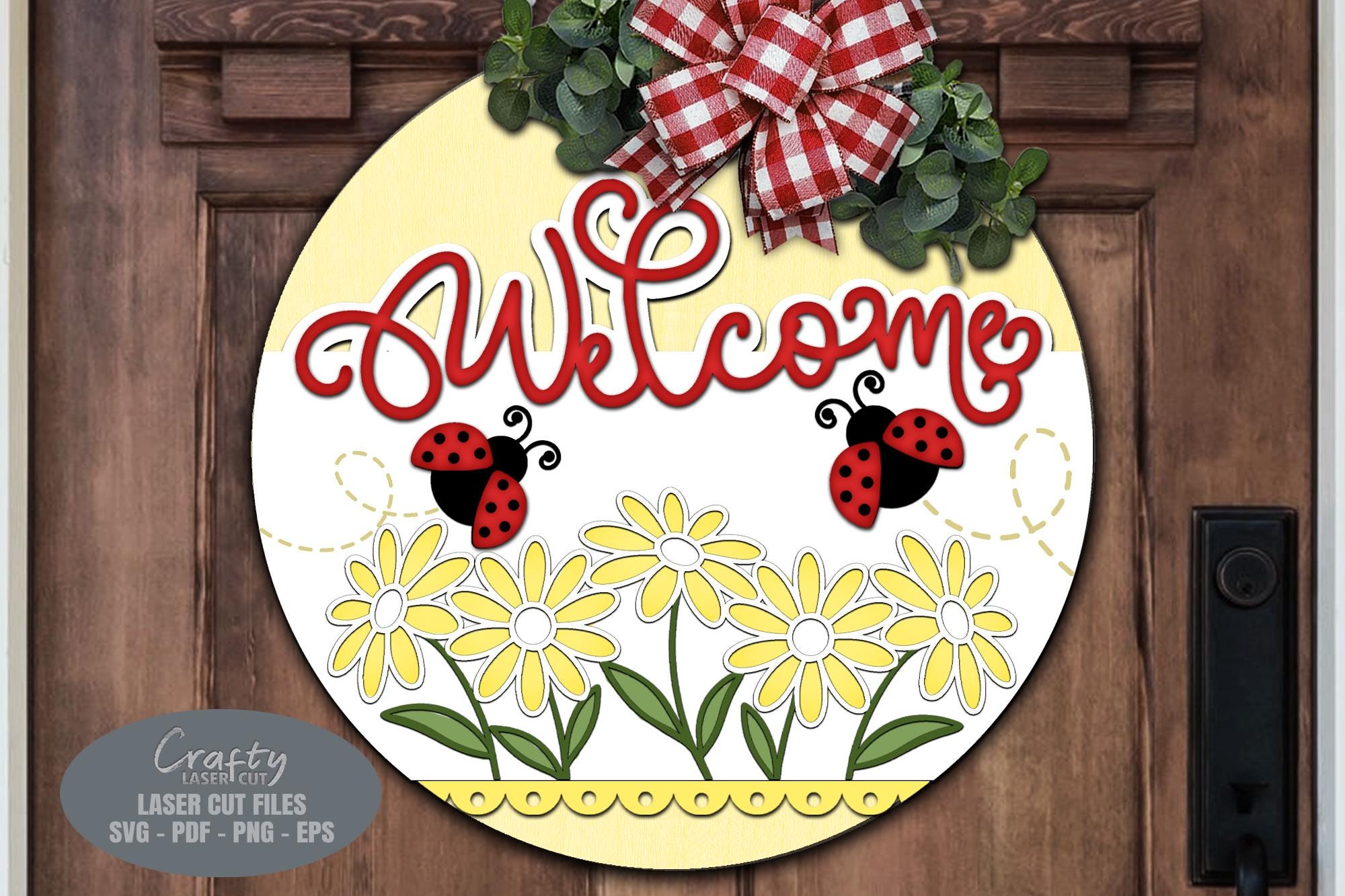 Summer Door Hanger SVG Laser Cut Files, Ladybug Daisy Welcome Sign SVG ...