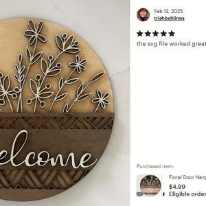 Daisy Basket Sign SVG Laser Cut Files; a Floral Welcome Sign SVG for your Glowforge, Xtool and other laser machines.