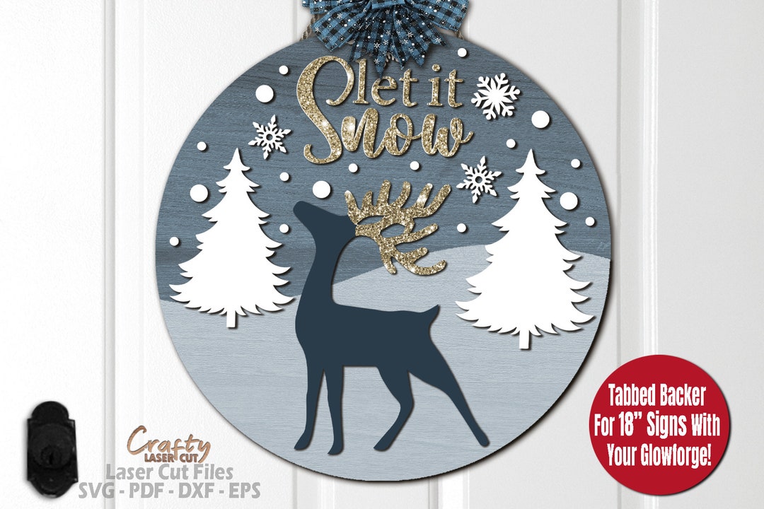 Reindeer Door Hanger SVG Laser Cut Files: Christmas Welcome Sign SVG ...