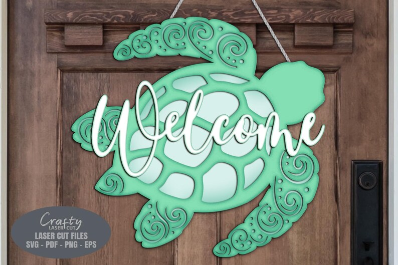 Sea Turtle Door Hanger SVG Laser Cut Files: Beach Welcome Sign SVG ...