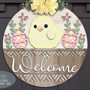 Easter Door Hanger SVG - Easter Egg - Welcome Sign SVG - Chick SVG - Laser Cut Files - Basket - Daisy - Floral Easter Sign - Glowforge Files - Easter Decor - Easter Door Sign SVG - round door hanger - Cnc files