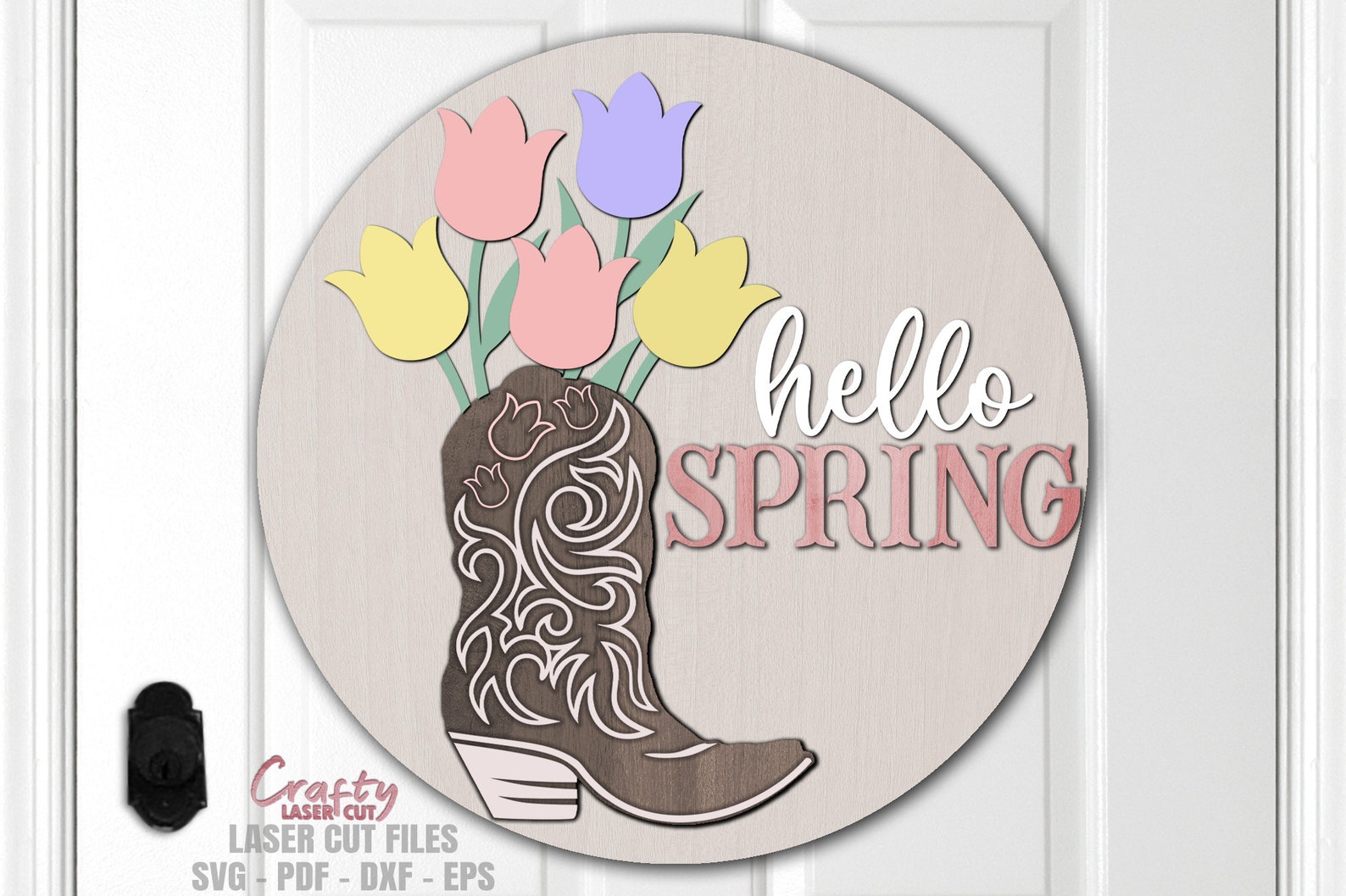 Spring Cowboy Boot Door Hanger SVG: Western Welcome Sign (digital ...