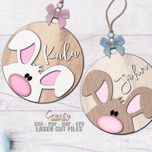 Étiquette de panier de lapin de Pâques SVG - étiquette de panier de Pâques - fichier découpé au laser - lapin SVG - Svg d'étiquette de nom de Pâques - étiquettes de nom personnalisables - fichier Glowforge