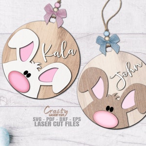 Easter Bunny Basket Tag SVG - Easter Basket Tag - Laser Cut File - Bunny SVG - Easter Name Tag Svg - Customizable Name Tags - Glowforge File