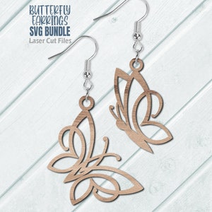 Pacote SVG de brinco de borboleta - Arquivos cortados a laser - Borboleta SVG - Brincos de primavera Svg - SVG de verão - Brincos Glowforge - Arquivo Glowforge