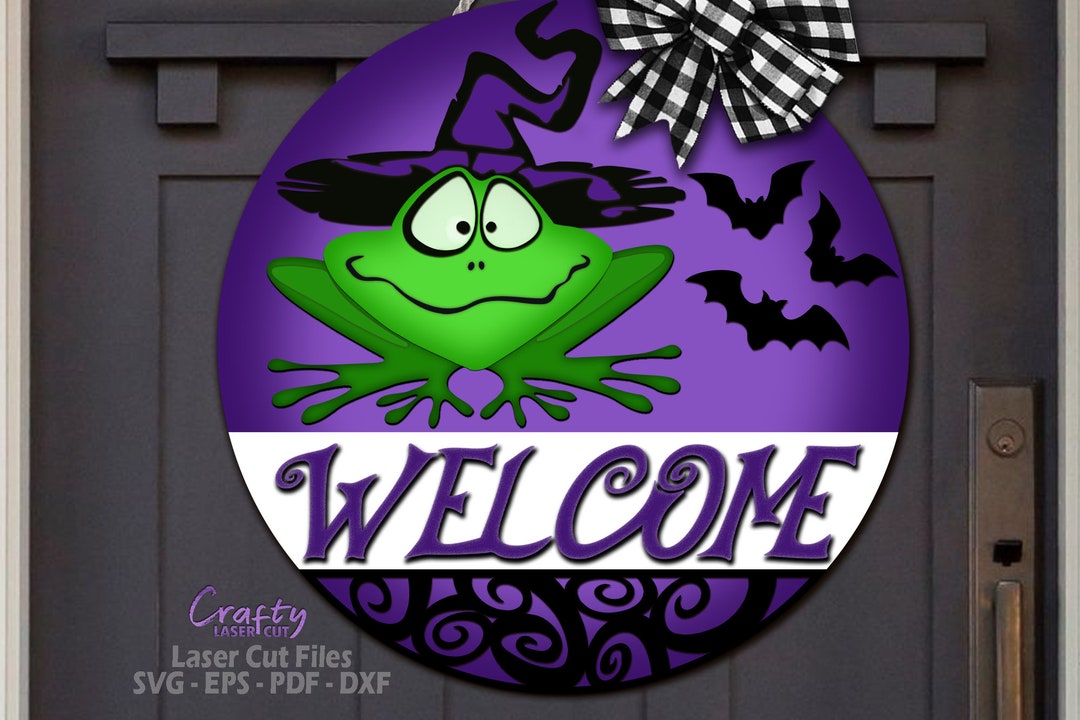 Halloween Welcome Sign SVG Laser Cut Files: Bat, Frog Door Hanger SVG ...