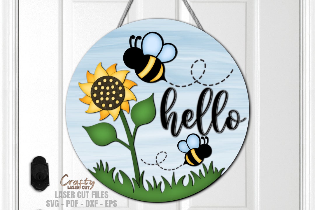 Summer Door Hanger SVG Laser Cut Files: Sunflower Bee Welcome Sign SVG ...