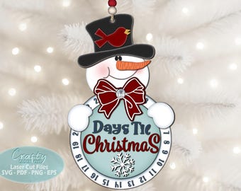 Christmas Countdown Ornament SVG Laser Cut Files: Snowman Ornament for Glowforge