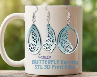 Butterfly Earring STL File: 3D Printer Files Bundle (Digital Download)