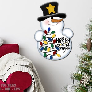 Snowman Door Hanger SVG Laser Cut Files: Christmas Lights Door Sign ...