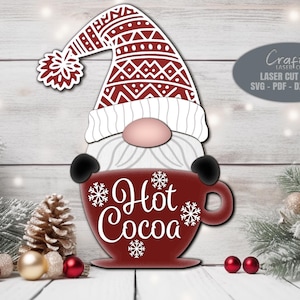 Hot Cocoa Bar SVG - Christmas Gnome SVG - Laser Cut Files - Hot Cocoa Sign - Shelf Sitter SVG - Snowflake - Christmas Decor - Glowforge File