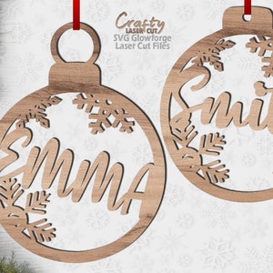 Enfeite de Natal Monograma SVG - Ornamento de floco de neve Svg - Arquivos cortados a laser - SVG de Natal em família - Placa de porta da frente - Arquivos Glowforge