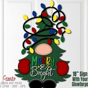 Christmas Gnome Door Hanger SVG - Laser Cut Files - Gnome SVG - Christmas Lights Svg - Welcome Sign Svg - Gnome Door Sign - Glowforge Files