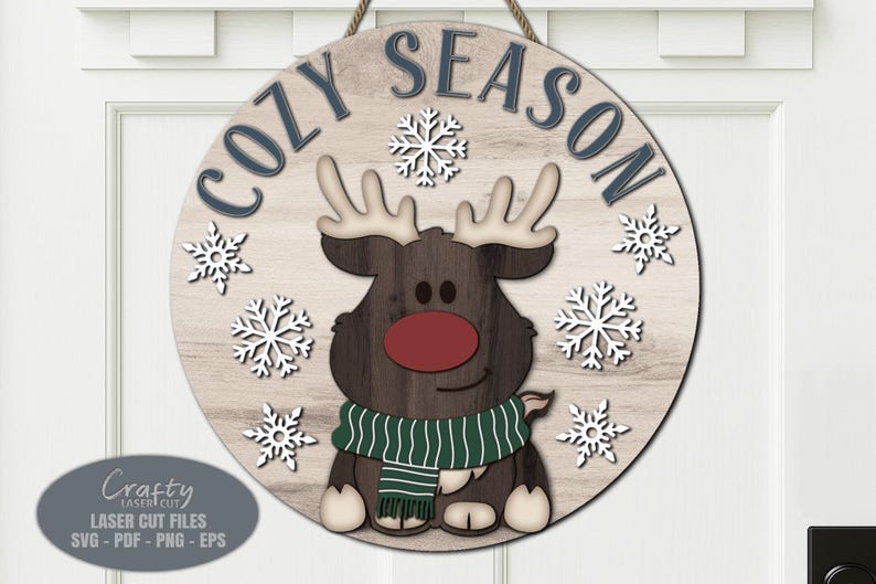 Reindeer Door Hanger SVG Laser Cut Files: Christmas Welcome Sign SVG ...