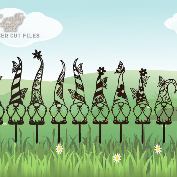 Gnome Lawn Ornament SVG Bundle - Laser Cut Files - Floral Gnome SVG - 12 Garden Stakes - Butterfly Svg - Garden Ornaments - Glowforge Files