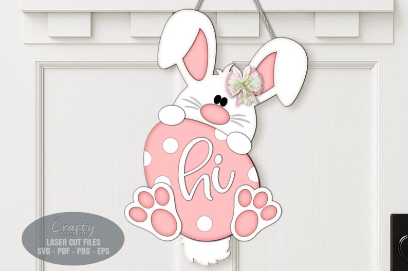 Easter Bunny Door Hanger SVG Laser Cut Files, Spring Egg Welcome Sign ...
