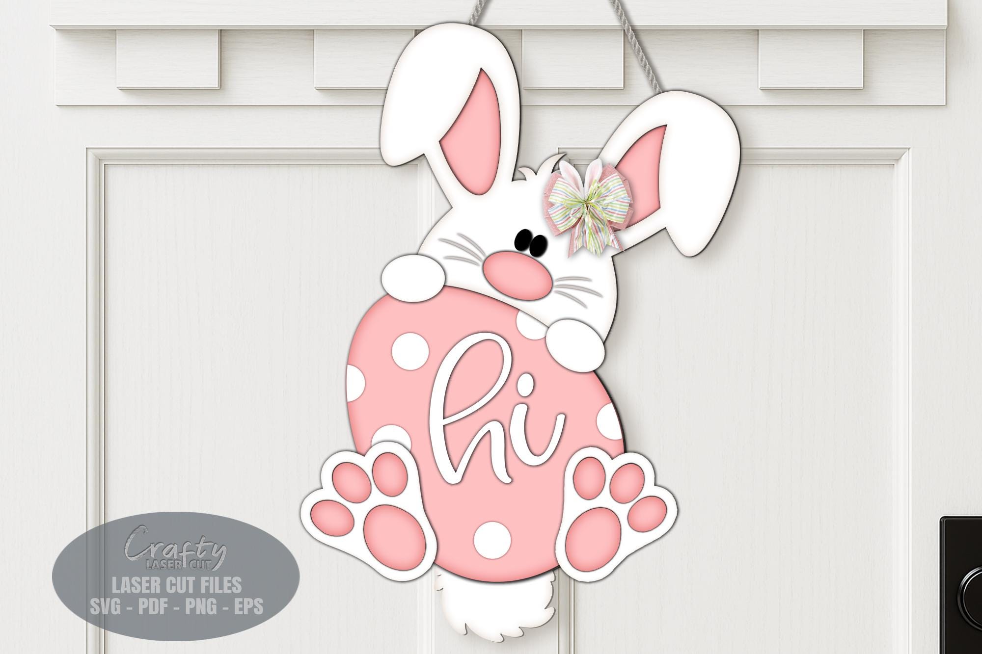 Easter Bunny Door Hanger SVG Laser Cut Files, Spring Egg Welcome Sign ...