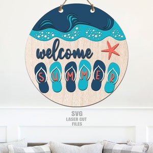 Beach Door Hanger SVG - Laser Cut Files - Beach SVG - Flip Flops Svg ...