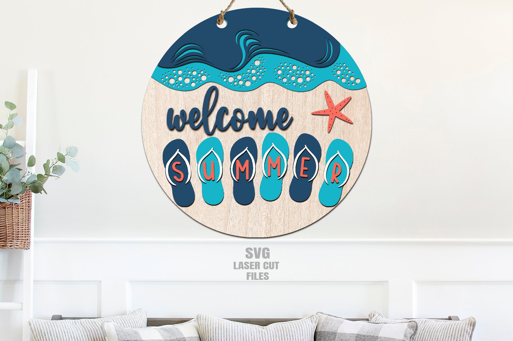 Beach Door Hanger SVG - Laser Cut Files - Beach SVG - Flip Flops Svg ...