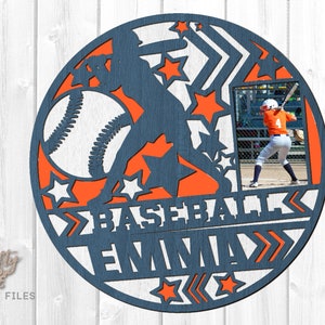 Cadre photo monogramme filles baseball SVG - fichiers Glowforge - fichiers découpés au laser - manche de sport pour femmes - cadre photo - fichiers prêts pour le laser