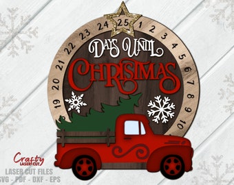 Cuenta regresiva de Navidad SVG - Tree Truck SVG - Archivos cortados por láser - Días hasta Navidad Svg - Cuenta regresiva para Navidad Svg - Archivos Glowforge