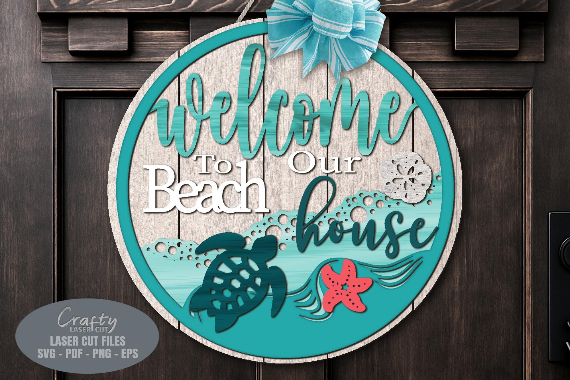 Turtle Door Hanger SVG Laser Cut Files, Beach House Welcome Sign SVG ...