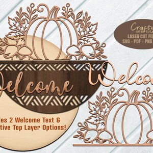 Pumpkin Sign SVG Laser Cut Files with a Thanksgiving door hanger svg design with mushroom accents for use with your laser machines.
