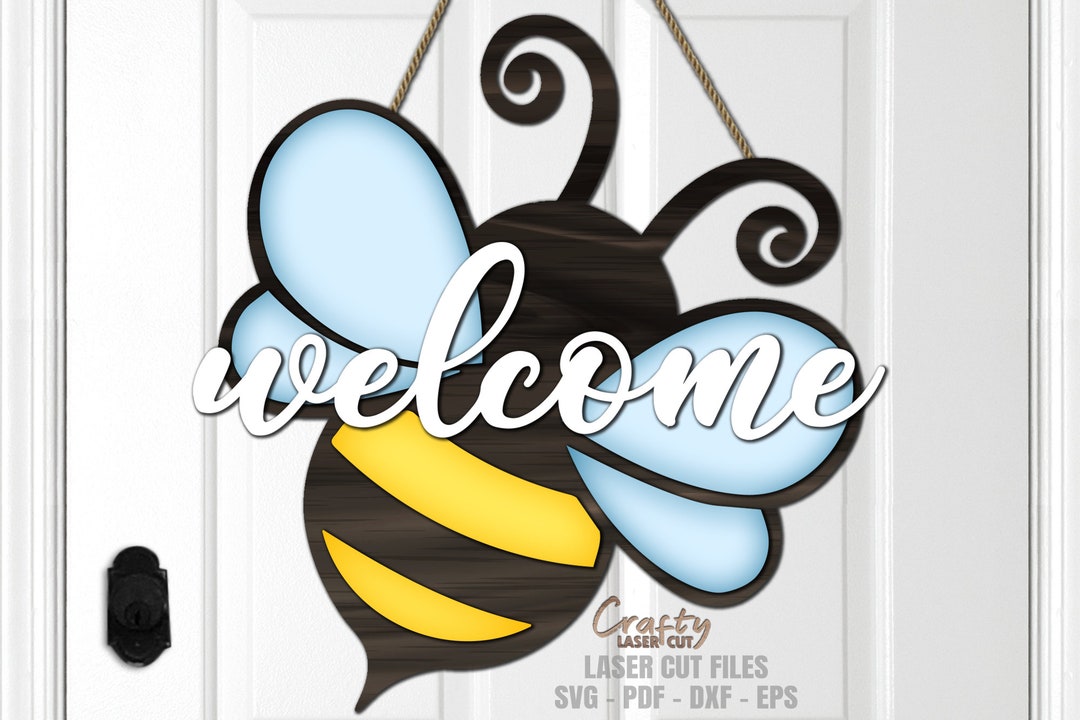 Bee Door Hanger SVG Laser Cut Files: Summer Welcome Sign SVG, Glowforge ...