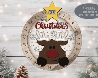 File SVG con taglio laser per il conto alla rovescia delle renne: cartello "giorni fino a Natale" per Glowforge e XTool