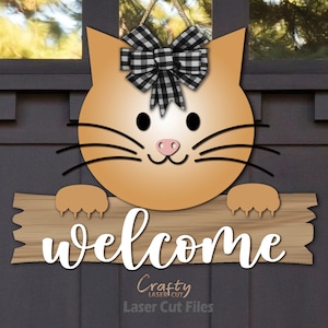Accroche-porte chat fichiers découpés au laser SVG - chat SVG - tête de chat SVG - signe de bienvenue Svg - décoration Cottagecore - panneau de porte chat - fichiers Glowforge
