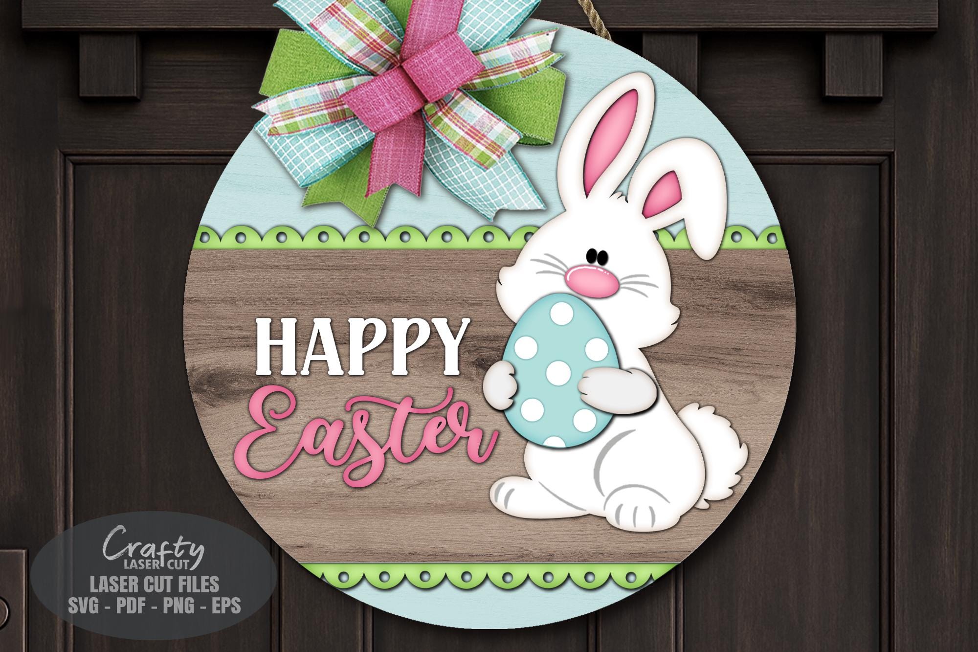 Easter Bunny Door Hanger SVG Laser Cut Files, Spring Egg Welcome Sign ...