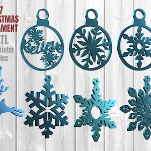 Ornamento di Natale STL - Pacchetto STL per stampanti 3D - File STL ornamento - Pacchetto Stl di Natale - File stampante 3D - Fiocco di neve STL