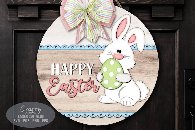 Easter Bunny Door Hanger SVG Laser Cut Files, Spring Egg Welcome Sign ...