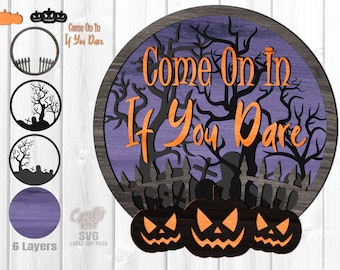 Halloween Door Hanger SVG - Laser Cut Files - Halloween SVG - Pumpkin SVG - Spooky Welcome Sign Svg - Front Door Sign - Glowforge Files