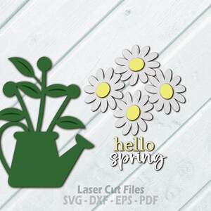 Daisy Door Hanger SVG Laser Cut Files - Daisy Svg - Watering Can SVG - Hello Spring Svg - Welcome Sign Svg - Daisy Door Sign - Glowforge Files - cnc files