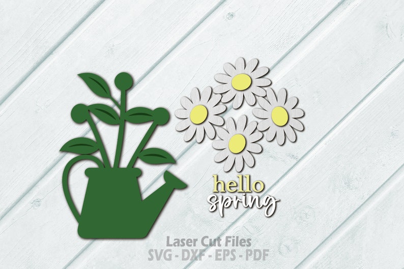 Daisy Door Hanger SVG Laser Cut Files - Daisy Svg - Watering Can SVG - Hello Spring Svg - Welcome Sign Svg - Daisy Door Sign - Glowforge Files - cnc files