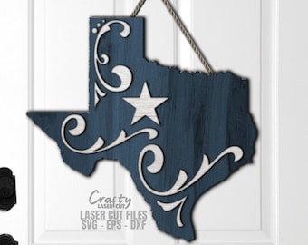 Texas Door Hanger SVG Laser Cut Files: Lone Star Sign SVG, Glowforge