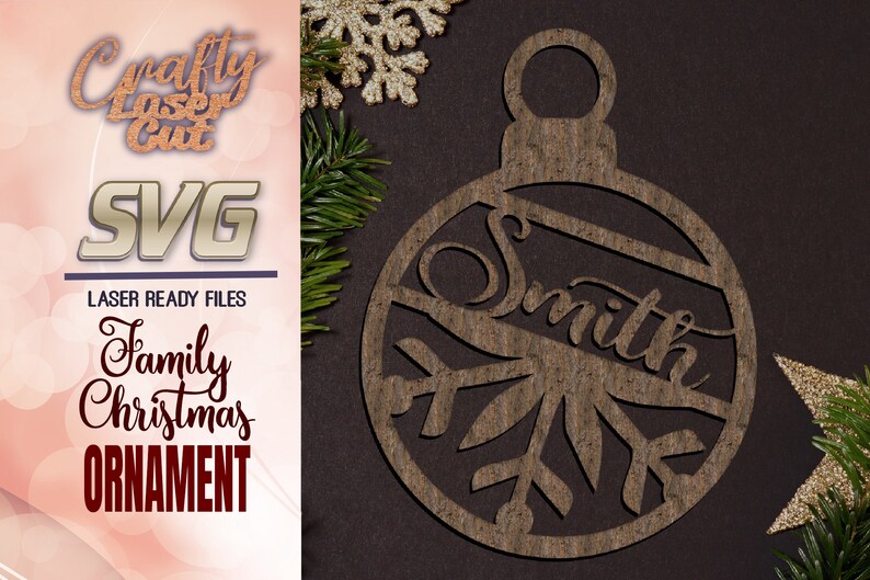 Monogram Christmas Ornament SVG Bundle Glowforge Files 2 Customizable Snowflake Tree Ornaments Laser Cut Files Laser Ready Files