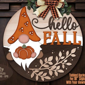 Fall Gnome Door Hanger SVG - Laser Cut Files - Gnome SVG - Pumpkin Svg - Hello Fall - Welcome Sign Svg - Fall Door Sign - Glowforge Files
