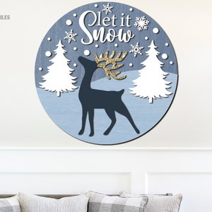 Reindeer Door Hanger SVG Laser Cut Files: Christmas Welcome Sign SVG ...