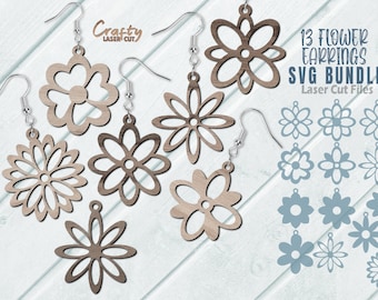 Paquete de archivos SVG de corte láser para pendientes de flores: Pendientes florales de primavera y verano SVG, Glowforge