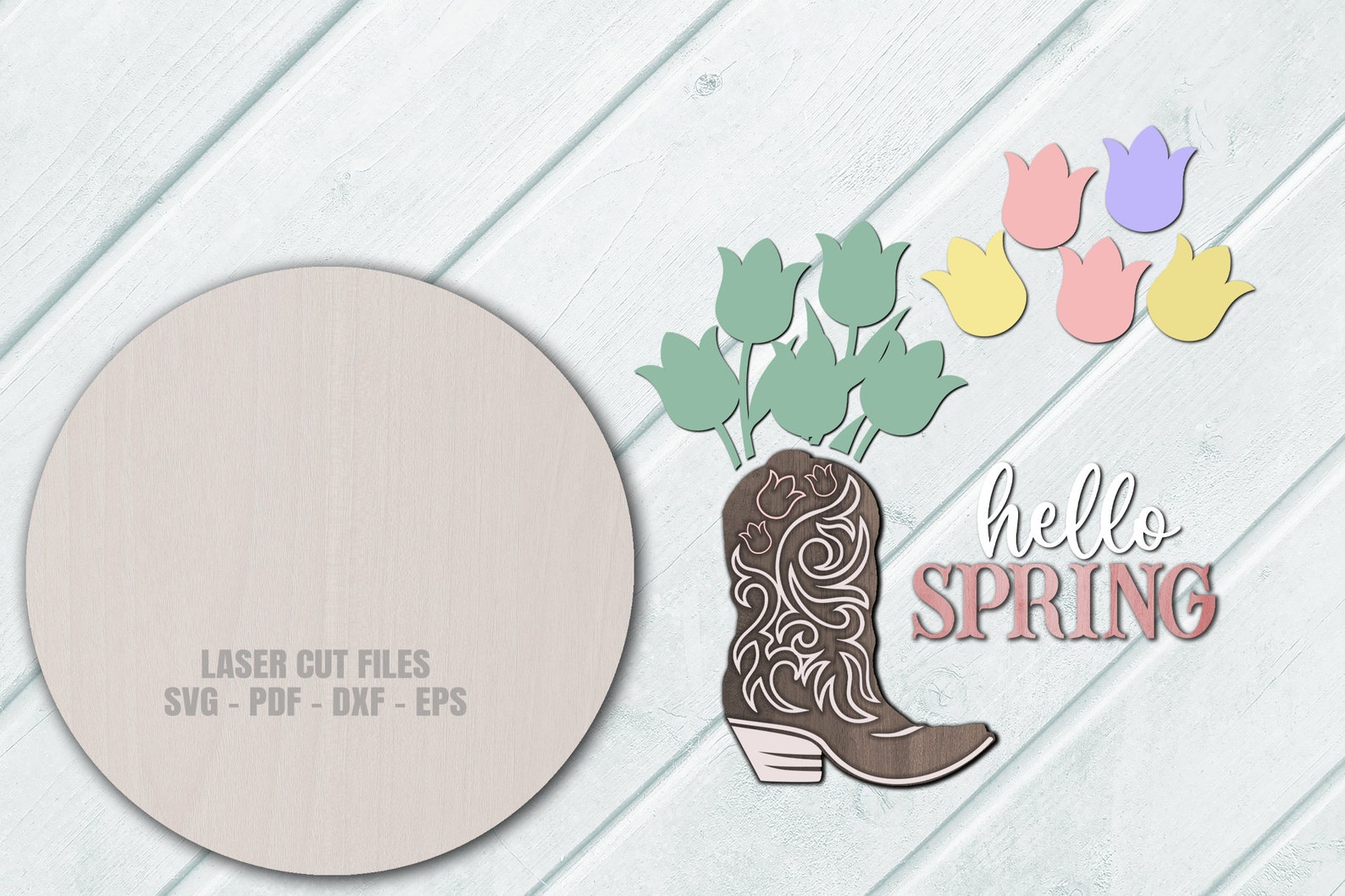 Spring Cowboy Boot Door Hanger SVG: Western Welcome Sign (digital ...