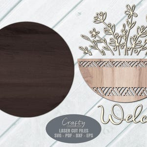 Floral Basket Sign SVG Laser Cut Files; a Daisy Door Sign SVG with a bouquet in a basket for your Glowforge, Xtool and other laser machines.