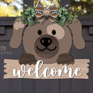 Hond deur hanger SVG-welkomst teken SVG-Laser gesneden bestanden-hond SVG-hond deur teken-huisdier SVG-boerderij teken SVG-Glowforge-bestanden