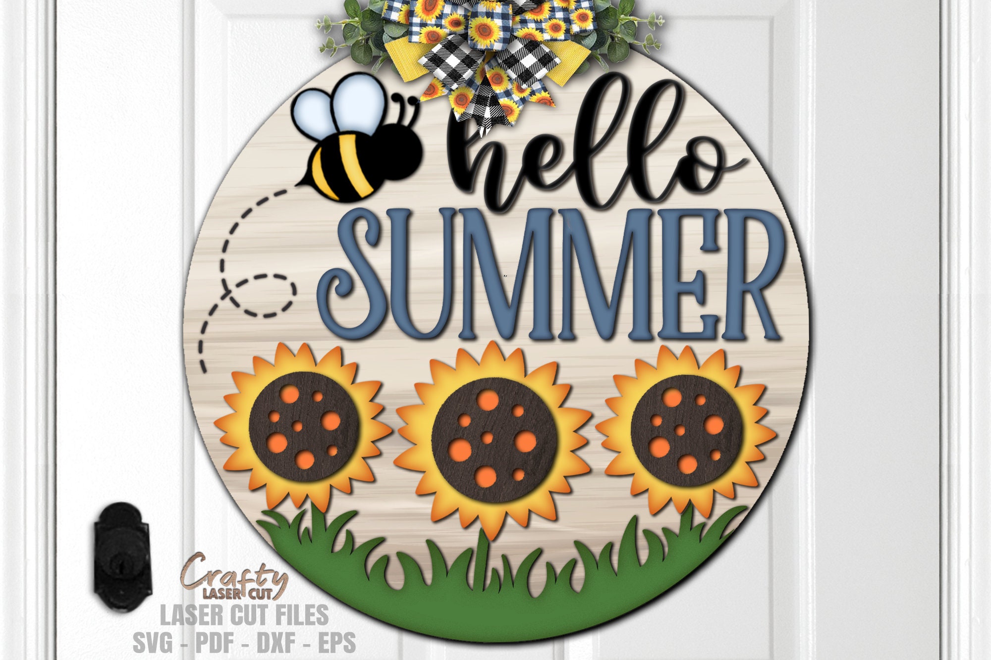 Summer Door Hanger SVG Laser Cut Files: Sunflower Bee Welcome Sign SVG ...